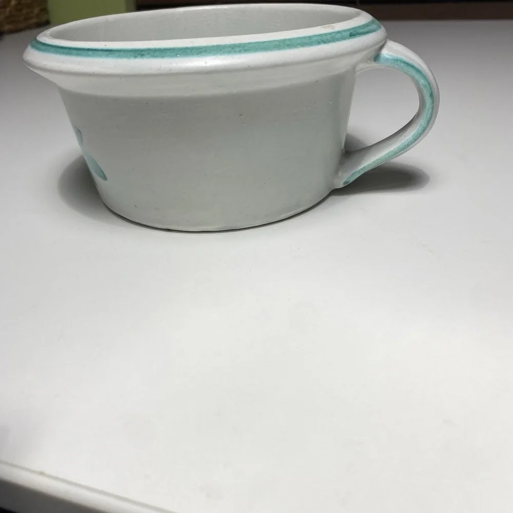 Teleflora Italy Stoneware Bowl‎ Teal Floral Hand Painted Soup Crock with Handle